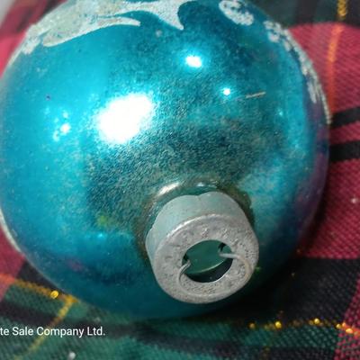 Three blue Shiny Brite ornaments with Doves