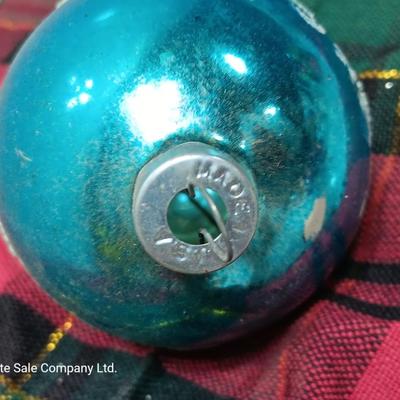 Three blue Shiny Brite ornaments with Doves