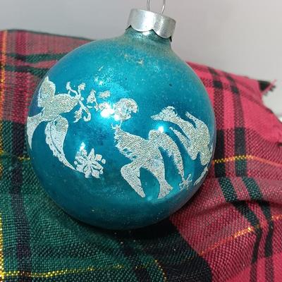 Three blue Shiny Brite ornaments with Doves