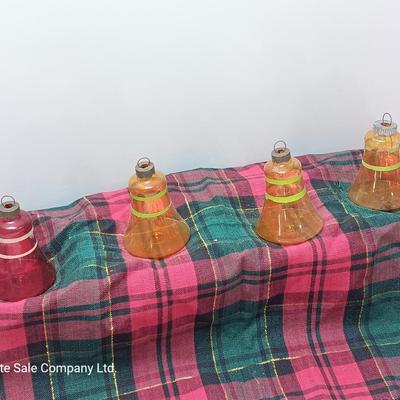 Four vintage glass bell ornaments - shiny Brite red and yellow