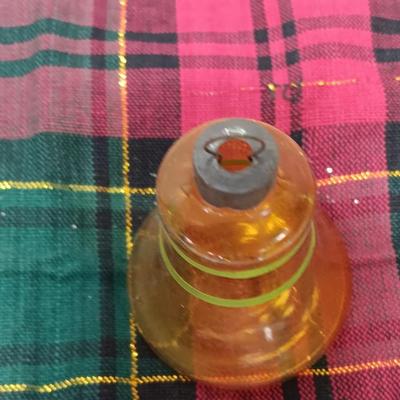 Four vintage glass bell ornaments - shiny Brite red and yellow