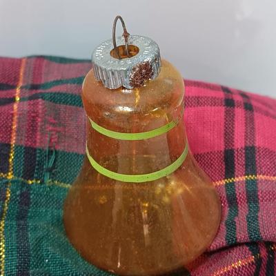 Four vintage glass bell ornaments - shiny Brite red and yellow