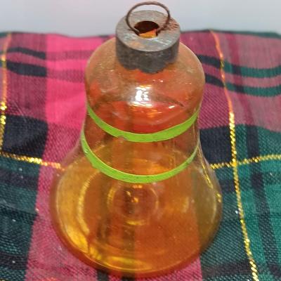 Four vintage glass bell ornaments - shiny Brite red and yellow