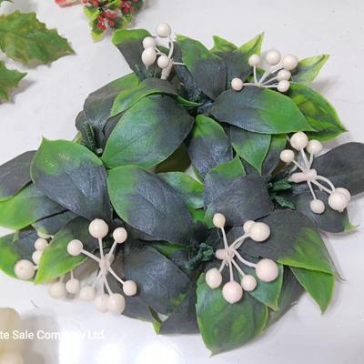 Vintage Plastic Christmas greenery with- bells - and snowman