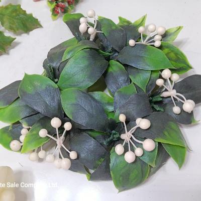 Vintage Plastic Christmas greenery with- bells - and snowman