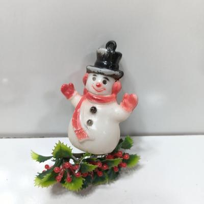 Vintage Plastic Christmas greenery with- bells - and snowman