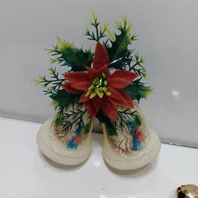 Vintage Plastic Christmas greenery with- bells - and snowman