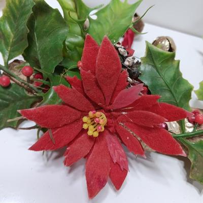 Vintage Plastic Christmas greenery with- bells - and snowman