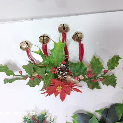 Vintage Plastic Christmas greenery with- bells - and snowman
