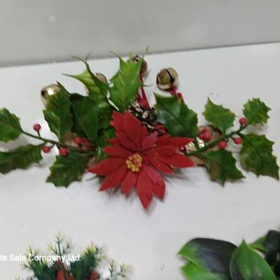 Vintage Plastic Christmas greenery with- bells - and snowman