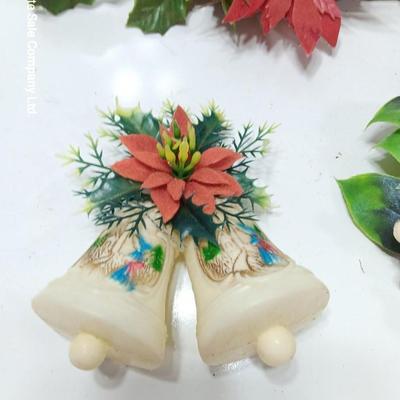 Vintage Plastic Christmas greenery with- bells - and snowman
