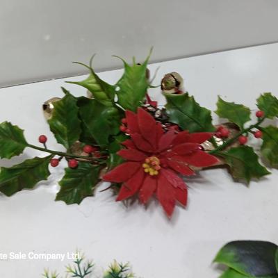 Vintage Plastic Christmas greenery with- bells - and snowman