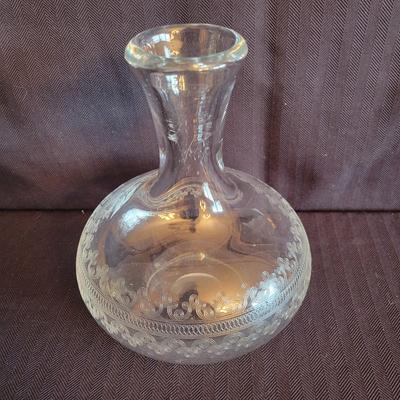 Two Etched Crystal Vases and a Glass Bowl (DR-DW)