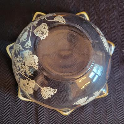 Two Etched Crystal Vases and a Glass Bowl (DR-DW)