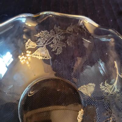 Two Etched Crystal Vases and a Glass Bowl (DR-DW)