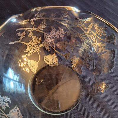 Two Etched Crystal Vases and a Glass Bowl (DR-DW)