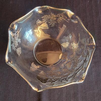Two Etched Crystal Vases and a Glass Bowl (DR-DW)