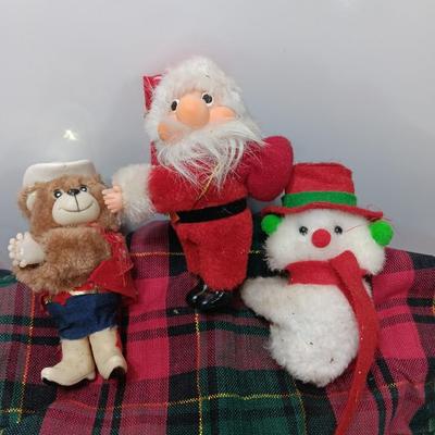 Three plush clip-on Christmas Decorations