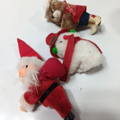 Three plush clip-on Christmas Decorations