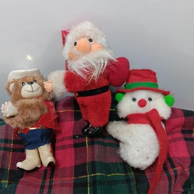 Three plush clip-on Christmas Decorations