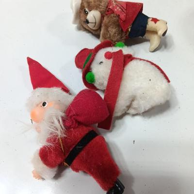 Three plush clip-on Christmas Decorations