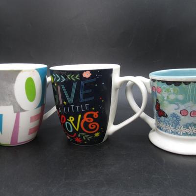 Lot of 3 Ceramic Coffee Cups / Mugs w/ inspirational messages