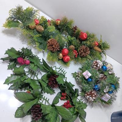 Vintage plastic greenery Christmas pinecones and presents