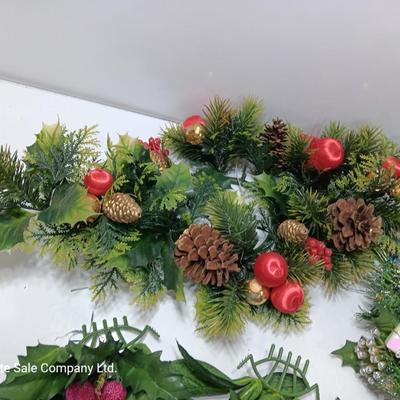 Vintage plastic greenery Christmas pinecones and presents