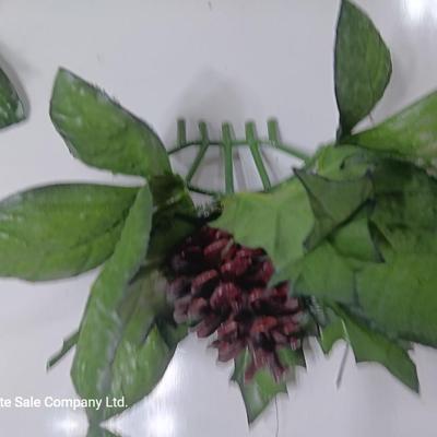 Vintage plastic greenery Christmas pinecones and presents