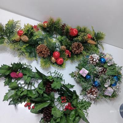 Vintage plastic greenery Christmas pinecones and presents