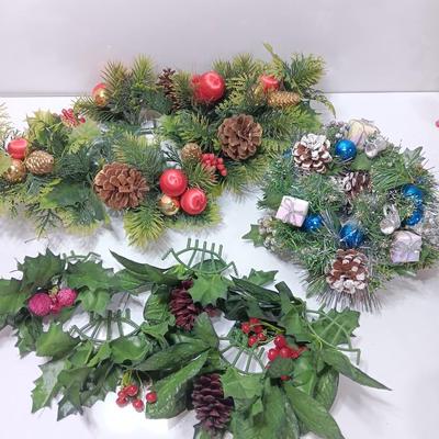 Vintage plastic greenery Christmas pinecones and presents
