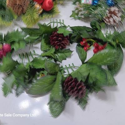Vintage plastic greenery Christmas pinecones and presents