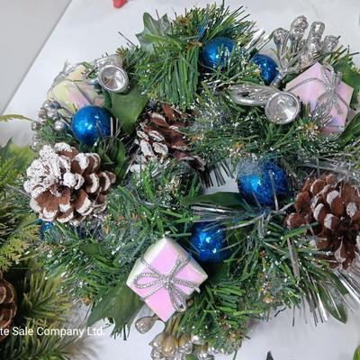 Vintage plastic greenery Christmas pinecones and presents