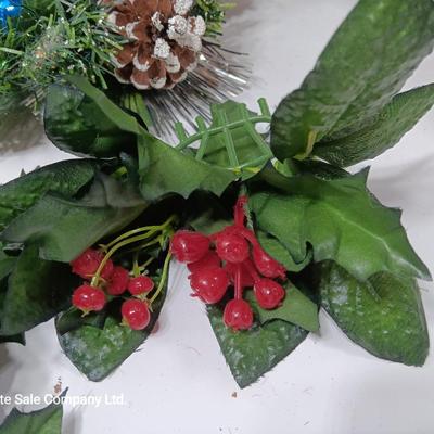 Vintage plastic greenery Christmas pinecones and presents