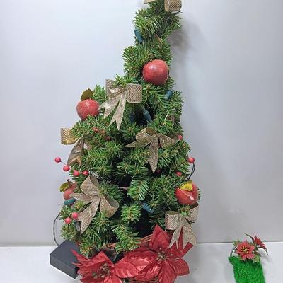 Vintage flat backed tree in a basket with handmade JOY and macramÃ© like bells