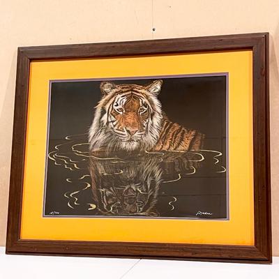 Jeanine Nahre Falcone. ~ S/N Framed Tiger Print In LSU Colors