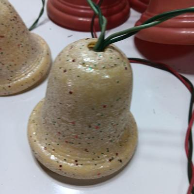 Vintage 1950s Christmas Bell Glitter String Lights Hard Plastic Working Set of 5