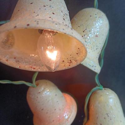 Vintage 1950s Christmas Bell Glitter String Lights Hard Plastic Working Set of 5