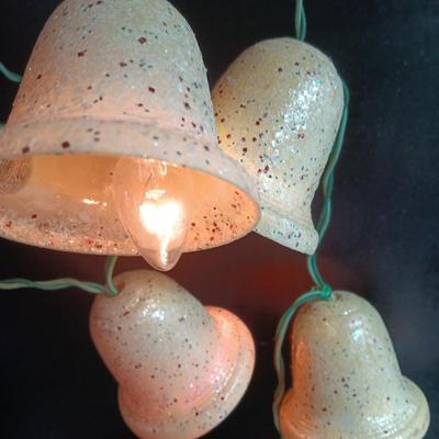 Vintage 1950s Christmas Bell Glitter String Lights Hard Plastic Working Set of 5