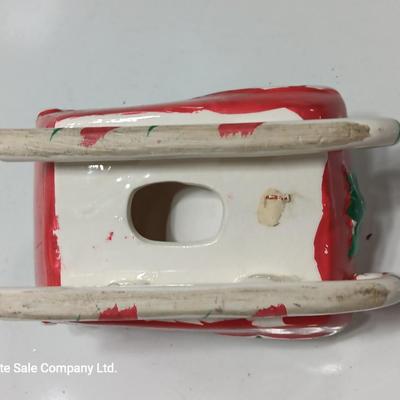 Vintage Japan marked Santa container and unmarked Colorful ceramic Sleigh.
