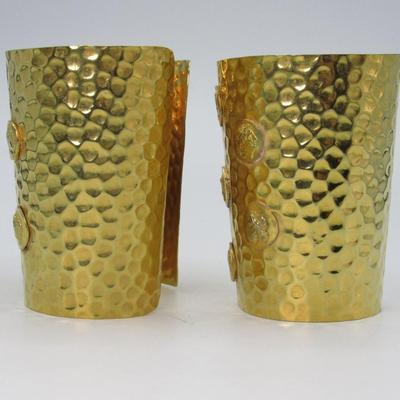 Vintage Pair of Gold Tone Brass Attica Made in Greece Art Deco Jewelry Cuffs