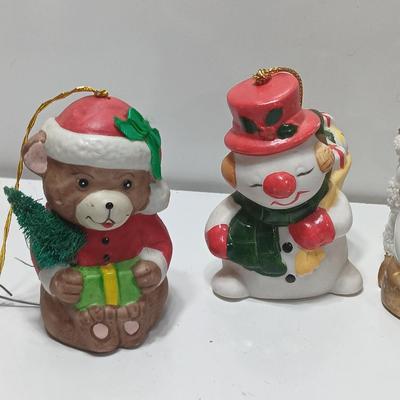 Vintage Christmas Decor - Snowmen candle holders and bells