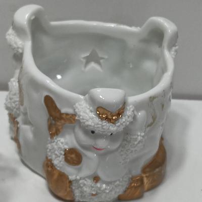 Vintage Christmas Decor - Snowmen candle holders and bells