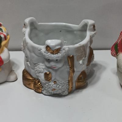 Vintage Christmas Decor - Snowmen candle holders and bells