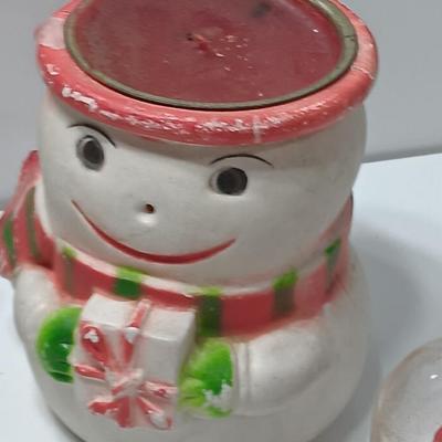 Vintage Christmas Decor - Snowmen candle holders and bells