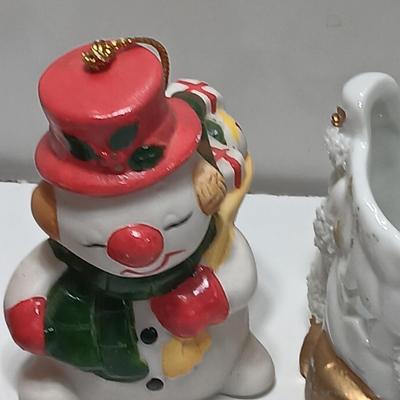 Vintage Christmas Decor - Snowmen candle holders and bells