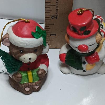 Vintage Christmas Decor - Snowmen candle holders and bells