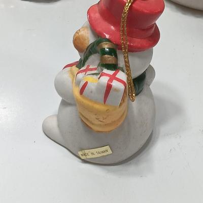 Vintage Christmas Decor - Snowmen candle holders and bells