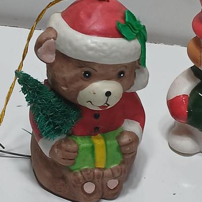 Vintage Christmas Decor - Snowmen candle holders and bells