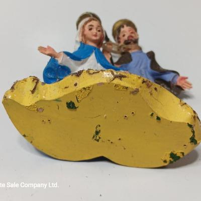 Nativity scene items - glass candle holder - vintage ornament - Baby Jesus and a newer ornament too